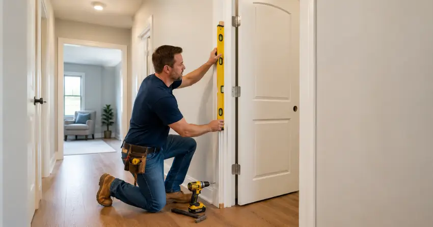 technician installing a pre-hung interior door in a home hallway Tottenham