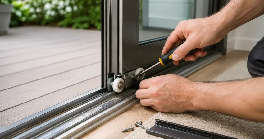 sliding door fix Tottenham technician diagnosing track issue