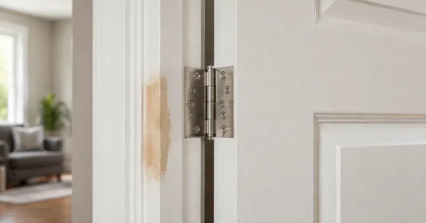technician checking a warped door against a straightedge in Tottenham